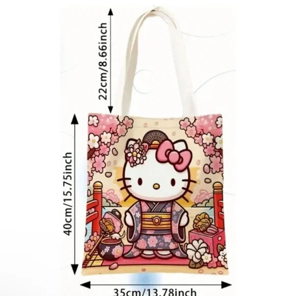 Hello Kitty Kimono Cherry Blossom Canvas Tote Bag – Brand New - Picture 3 of 3